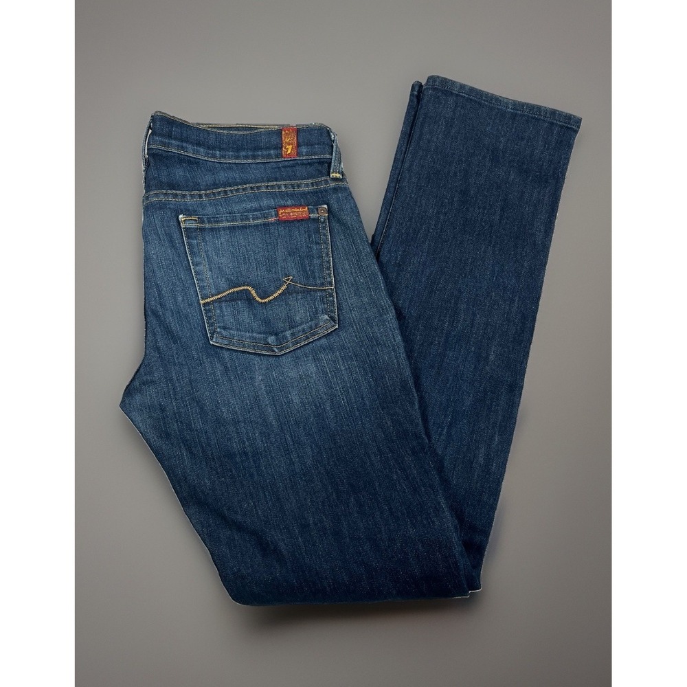 7 For All Mankind Straight Leg Jeans Womens *30 Dark Wash Denim Made in USA